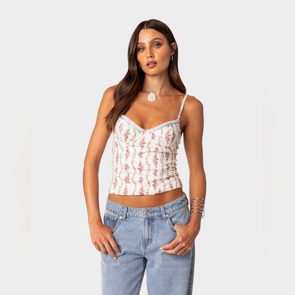 EDIKTED Indira Printed Cupped Lace Up Corset